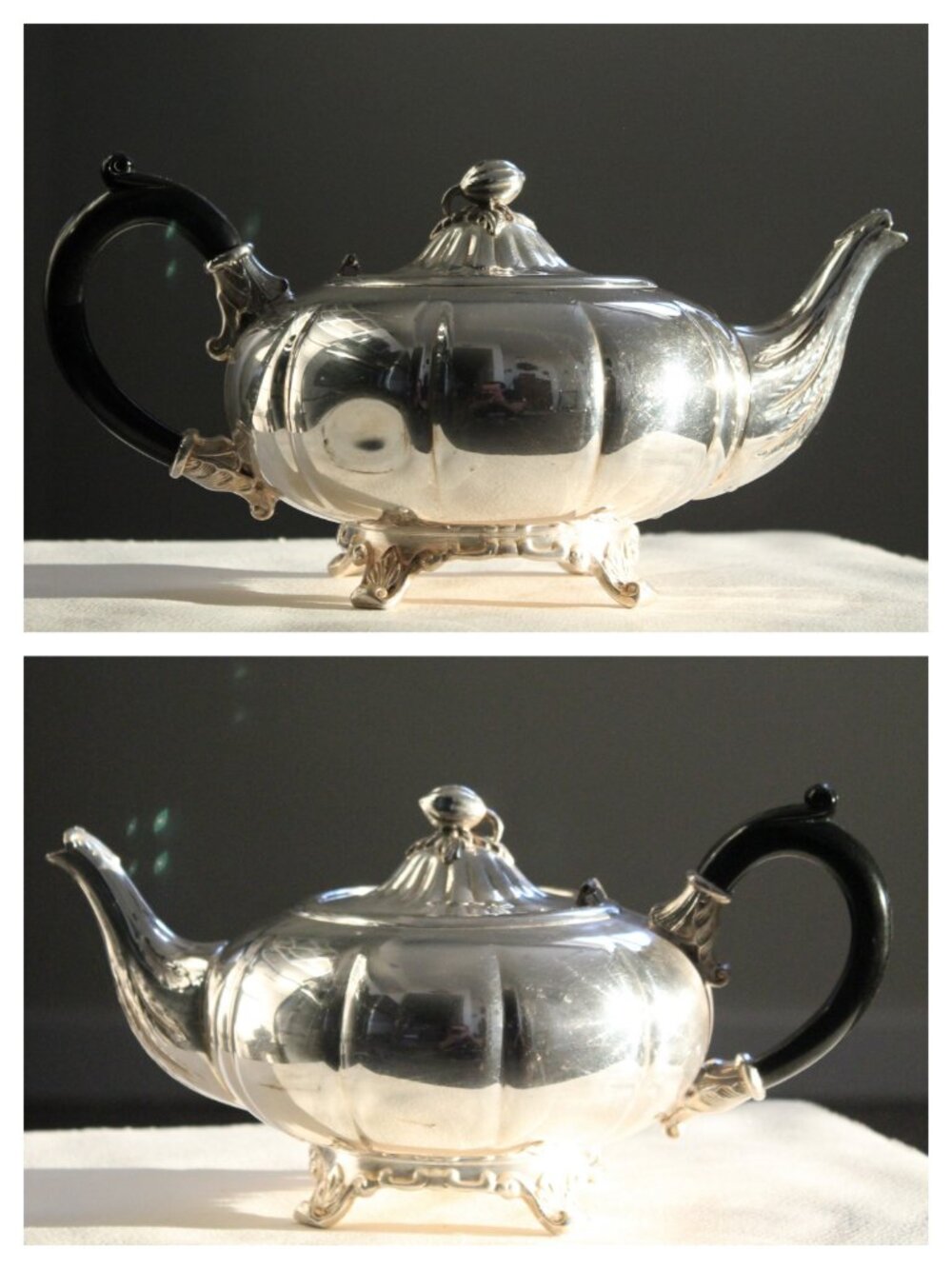 [VIKING PLATE] Silver Pumpkin Teapot w/ Black Handle (Canada, 1930-50)